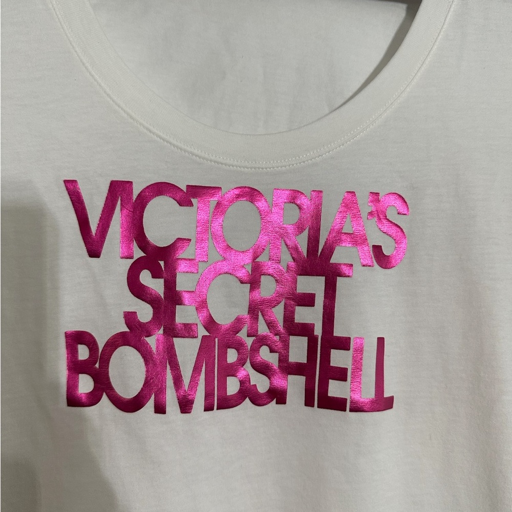 Victoria’s Secret Bombshell White w Metallic Pink Rare Y2K Graphic Tee Small - Picture 12 of 13